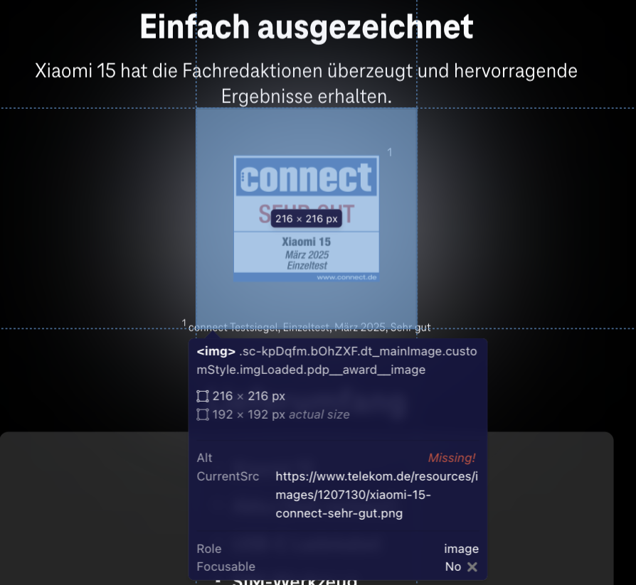 Screenshot for issue: Image is missing alt attribute