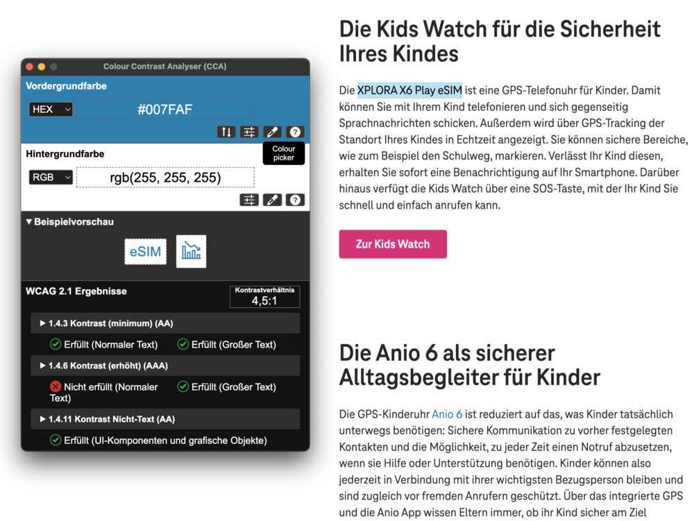 Screenshot for issue: Links barely meet color contrast minimum