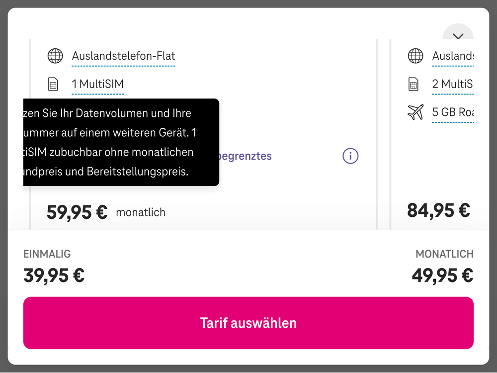 Screenshot for issue: Resizing text leaves very limited space in &quot;Tarif ändern&quot; dialog window