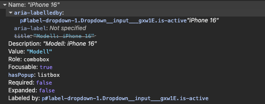 Screenshot for issue: Selection input element uses selection as accessible name