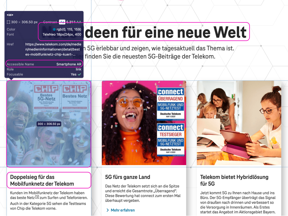 Screenshot for issue: News tiles links&#x27; purpose not determinable