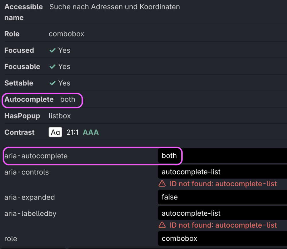 Screenshot for issue: Address input has autocomplete turned off