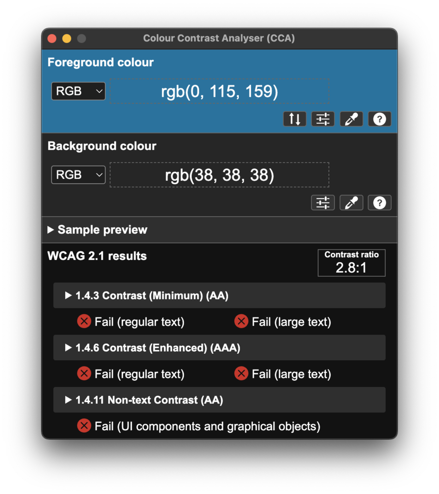 Screenshot for issue: Links in body copy are indicated by color only