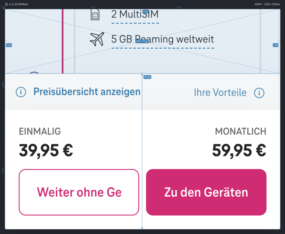 Screenshot for issue: Vertical space in tariff carousel on small viewport extremely limited