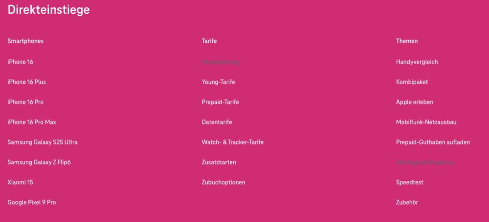 Screenshot for issue: Text of visited link in Direkteinstiege barely visible