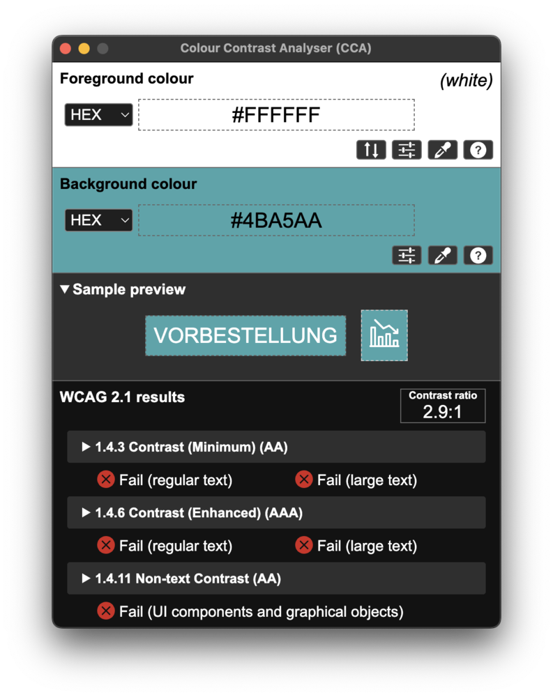 Screenshot for issue: White text on green badge in product card does not meet minimum contrast