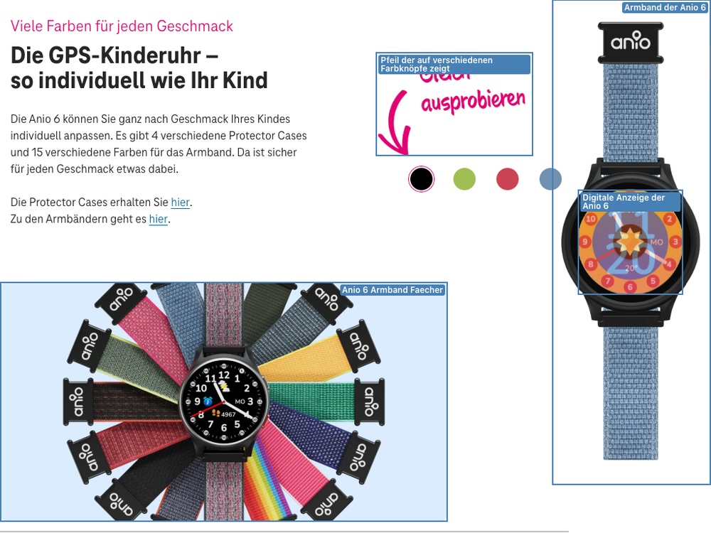 Screenshot for issue: Image(s) &quot;Die GPS-Kinderuhr – so individuell wie Ihr Kind&quot; do not have purpose equivalent text alternatives