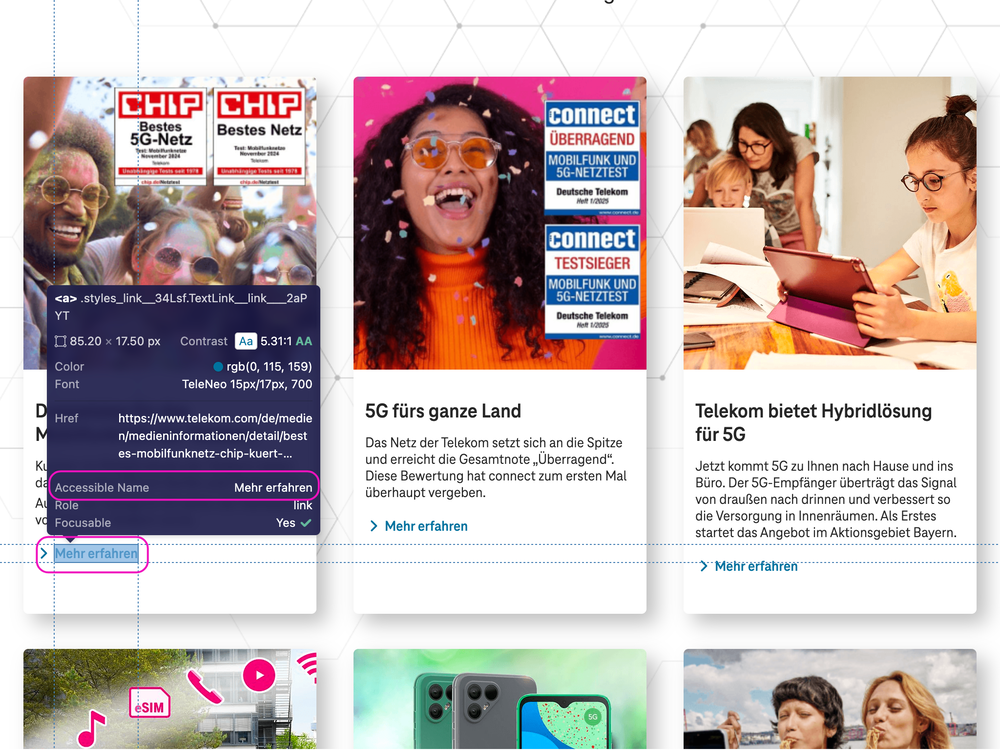 Screenshot for issue: News tiles links&#x27; purpose not determinable