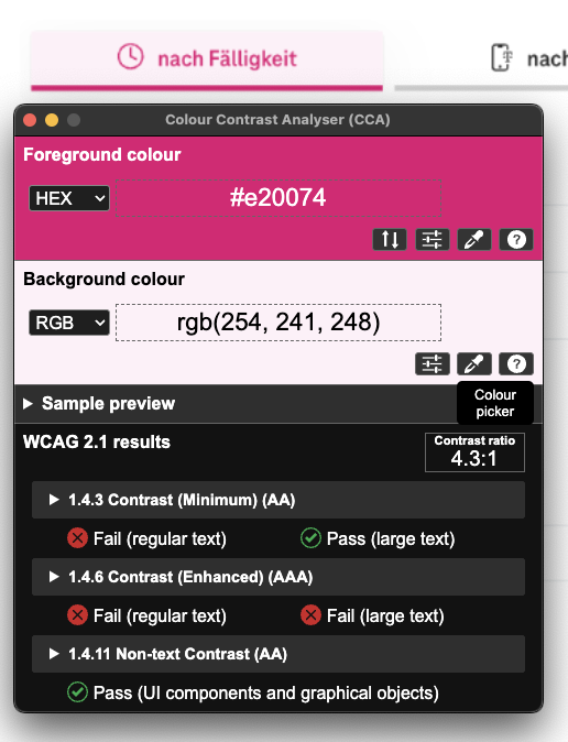 Screenshot for issue: Text content does not have enough color contrast