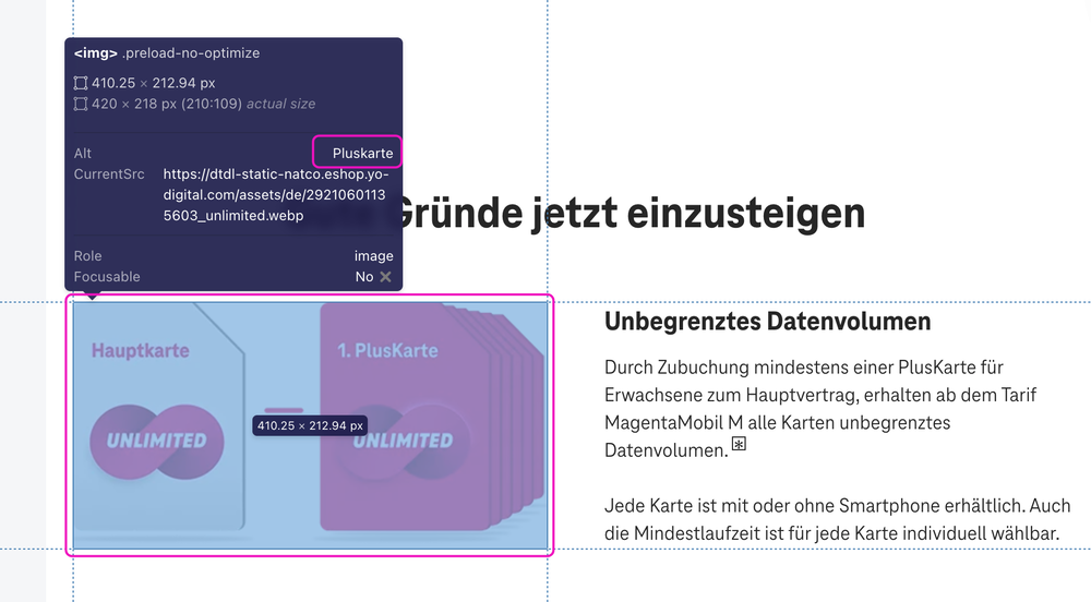 Screenshot for issue: &quot;Pluskarte&quot; image has no purpose equivalent text alternative