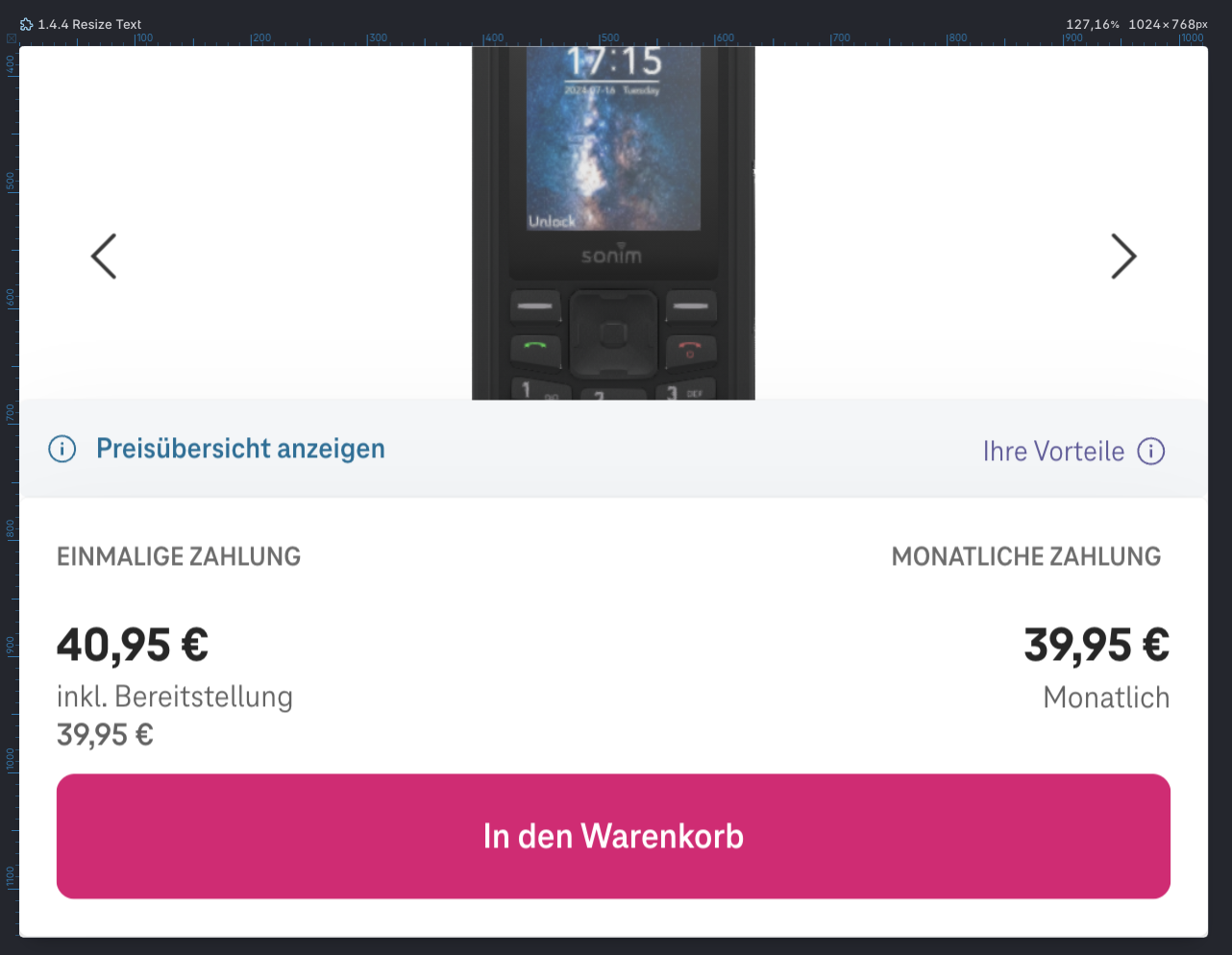 Screenshot for issue: Resizing text leaves very limited space