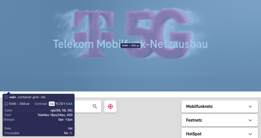 Screenshot for issue: Improper use of semantic HTML list elements