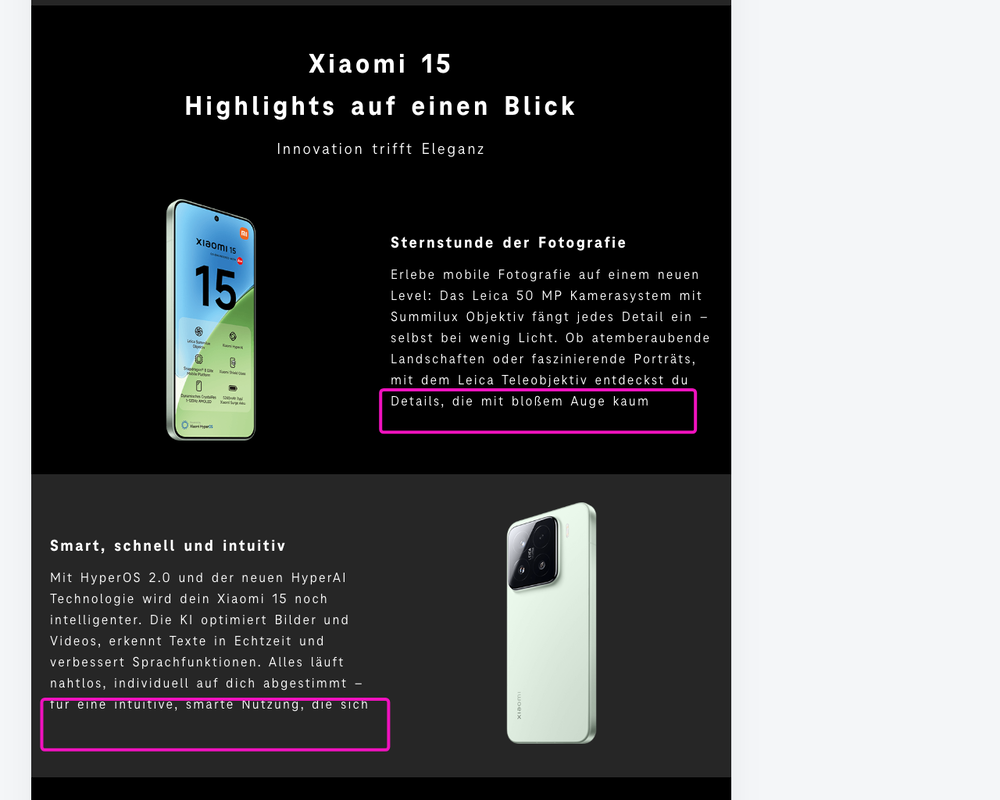 Screenshot for issue: Text content overflows containers with user changed text spacing