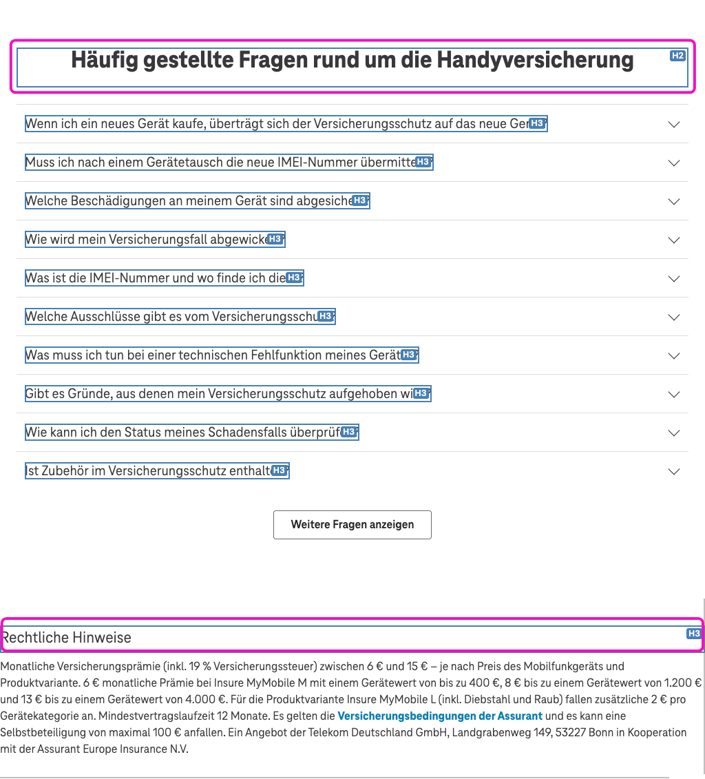 Screenshot for issue: Visual presentation of heading structure does not match code markup