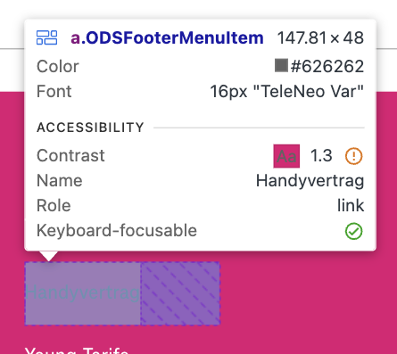 Screenshot for issue: Text of visited link in Direkteinstiege barely visible