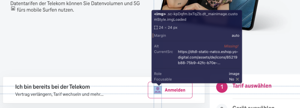 Screenshot for issue: Image is missing alt attribute