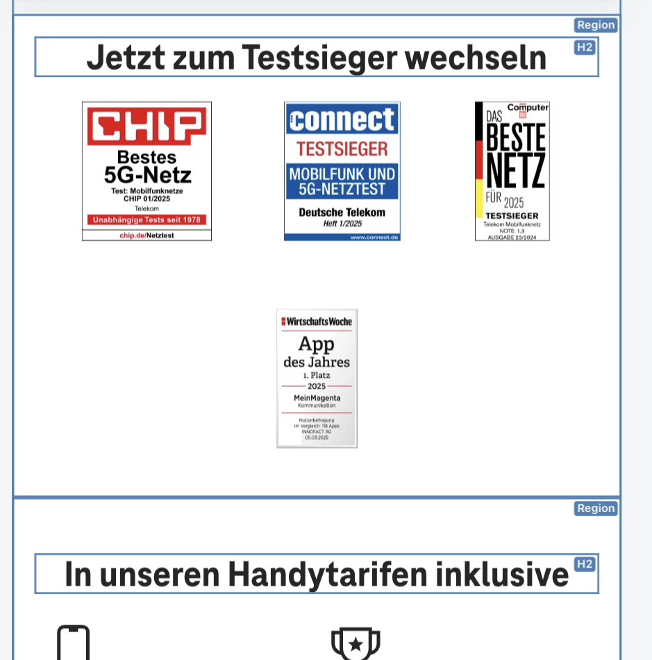 Screenshot for issue: Regions used to structure content, already structured by headings