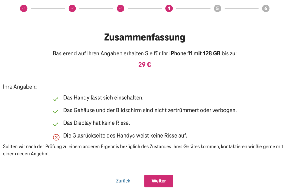 Screenshot for issue: Icons used non-decoratively in &quot;Zusammenfassung&quot; list but are hidden from assistive technology
