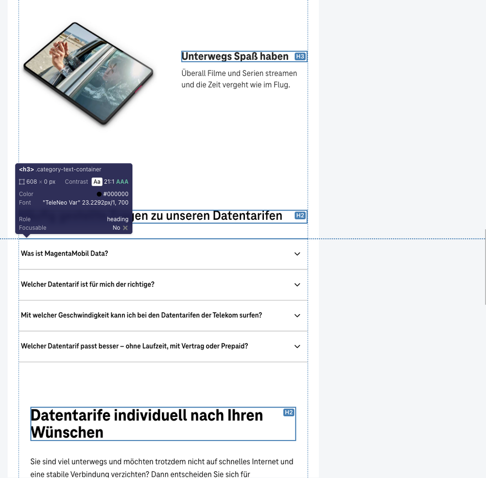 Screenshot for issue: Visual presentation of heading structure does not match code markup