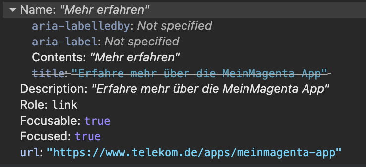 Screenshot for issue: Links have title attribute set