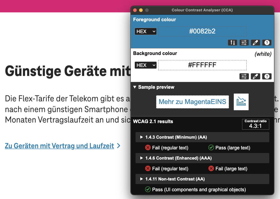 Screenshot for issue: Text content does not have enough color contrast