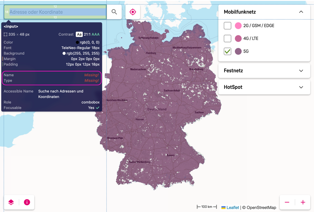 Screenshot for issue: Address input has autocomplete turned off