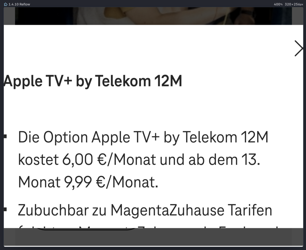 Screenshot for issue: Footnote (Apple TV+) dialog window not constrained to viewport