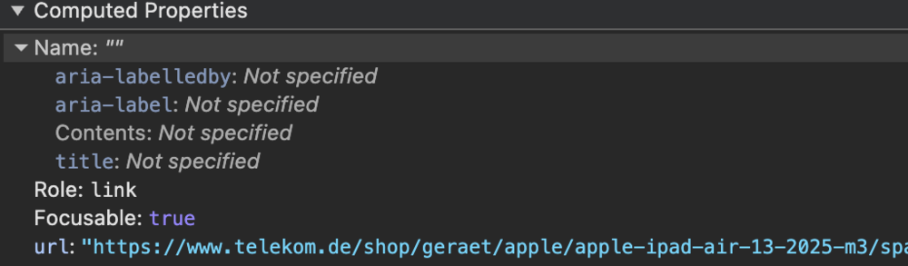 Screenshot for issue: Product card link purpose not determinable