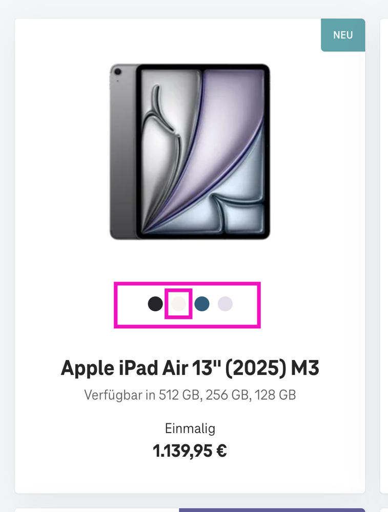 Screenshot for issue: Product color options do not always have enough contrast