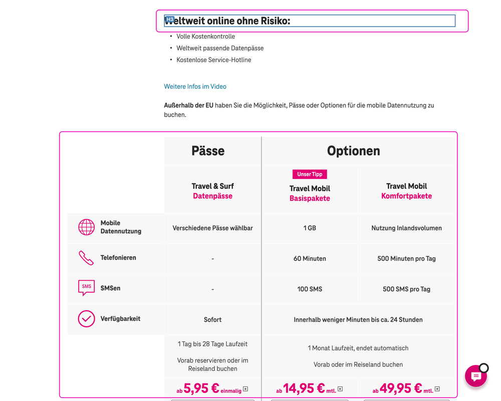 Screenshot for issue: Comparison table does not have appropriate heading