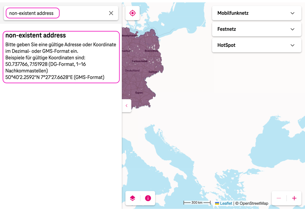 Screenshot for issue: Entering non-existent address to address input results in error which is not correctly determinable
