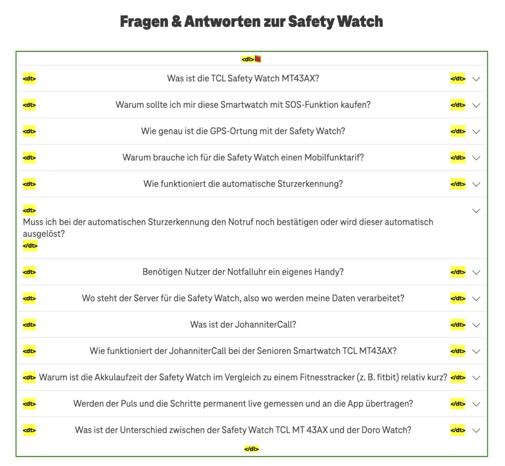 Screenshot for issue: Improper use of semantic HTML list elements