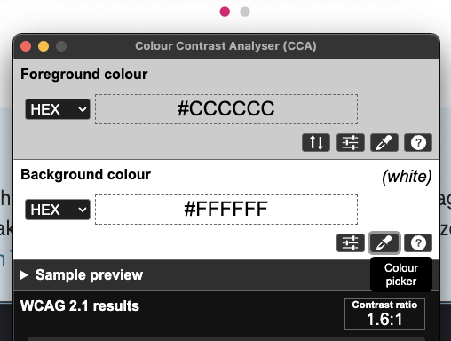 Screenshot for issue: Pagination dot does not have enough color contrast