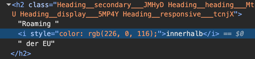 Screenshot for issue: Text content visually emphasized without semantic HTML elements