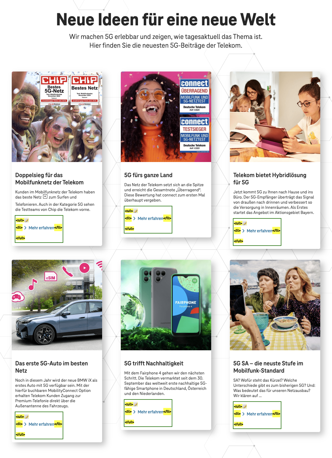 Screenshot for issue: Improper use of semantic HTML list elements