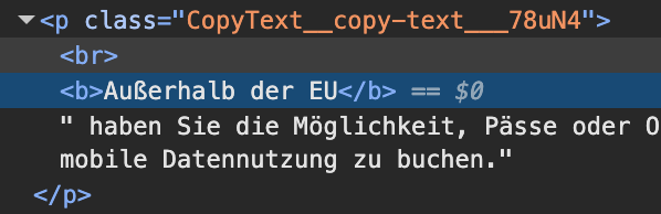 Screenshot for issue: Text content visually emphasized without semantic HTML elements