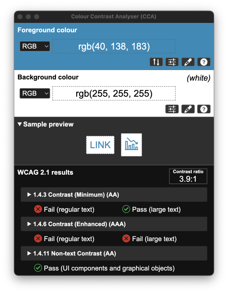 Screenshot for issue: Legal link text not meeting minimum contrast