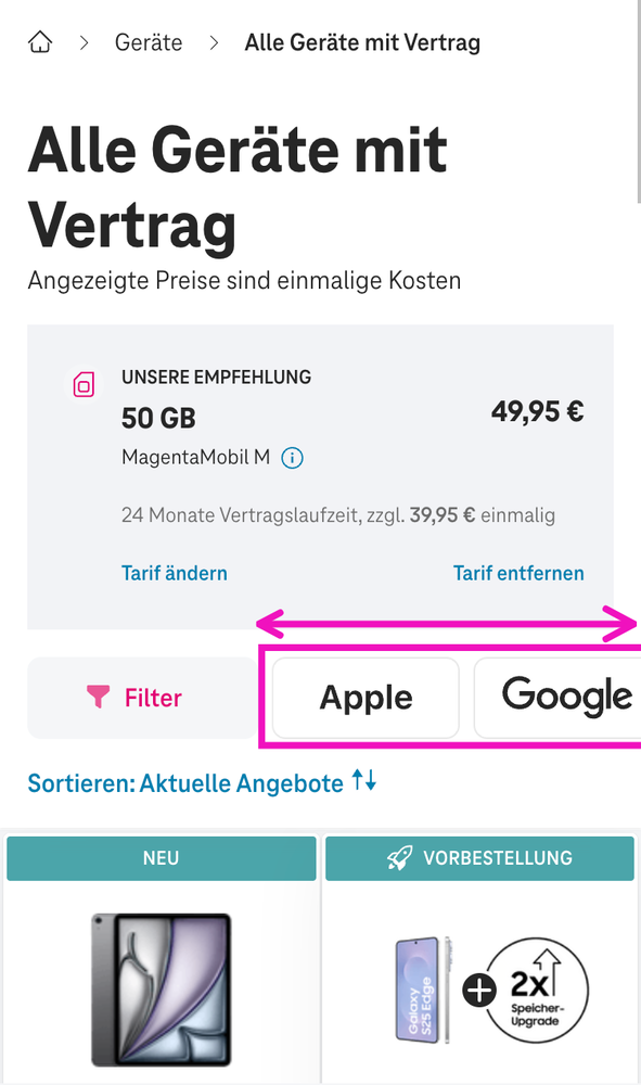 Screenshot for issue: Manufacturer filter can only be operated by dragging motion on mobile