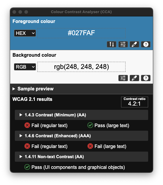 Screenshot for issue: Text content does not have enough color contrast