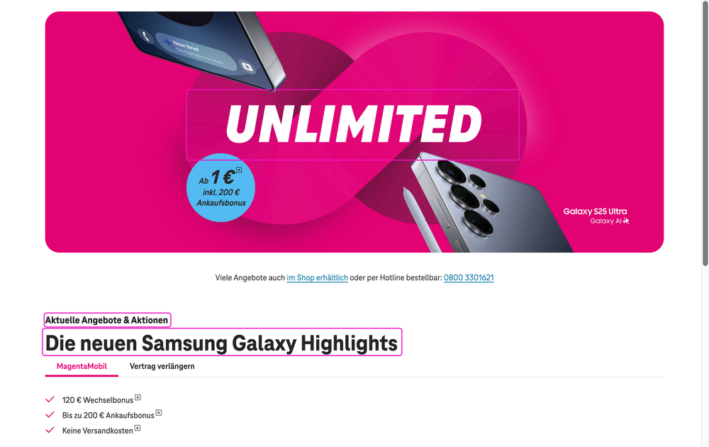 Screenshot for issue: Visually conveyed heading structure not programmatically determinable