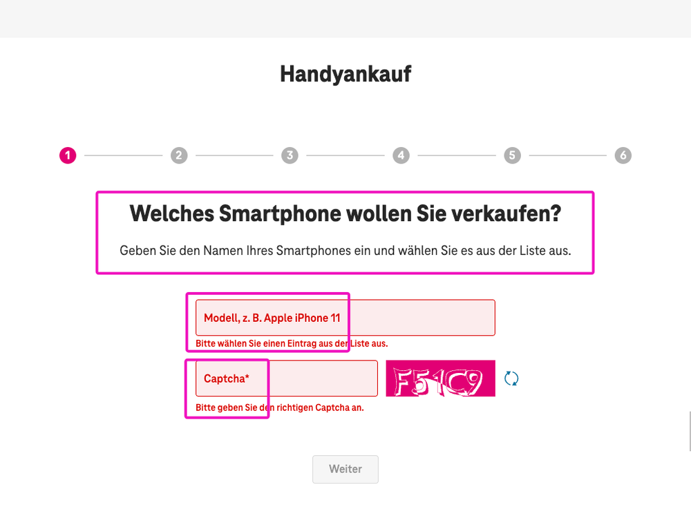 Screenshot for issue: Pflichtfelder marked &quot;*&quot; but not explanation is present