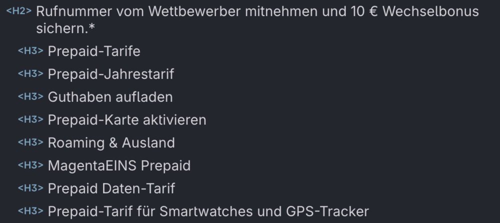 Screenshot for issue: Heading structure not appropriate